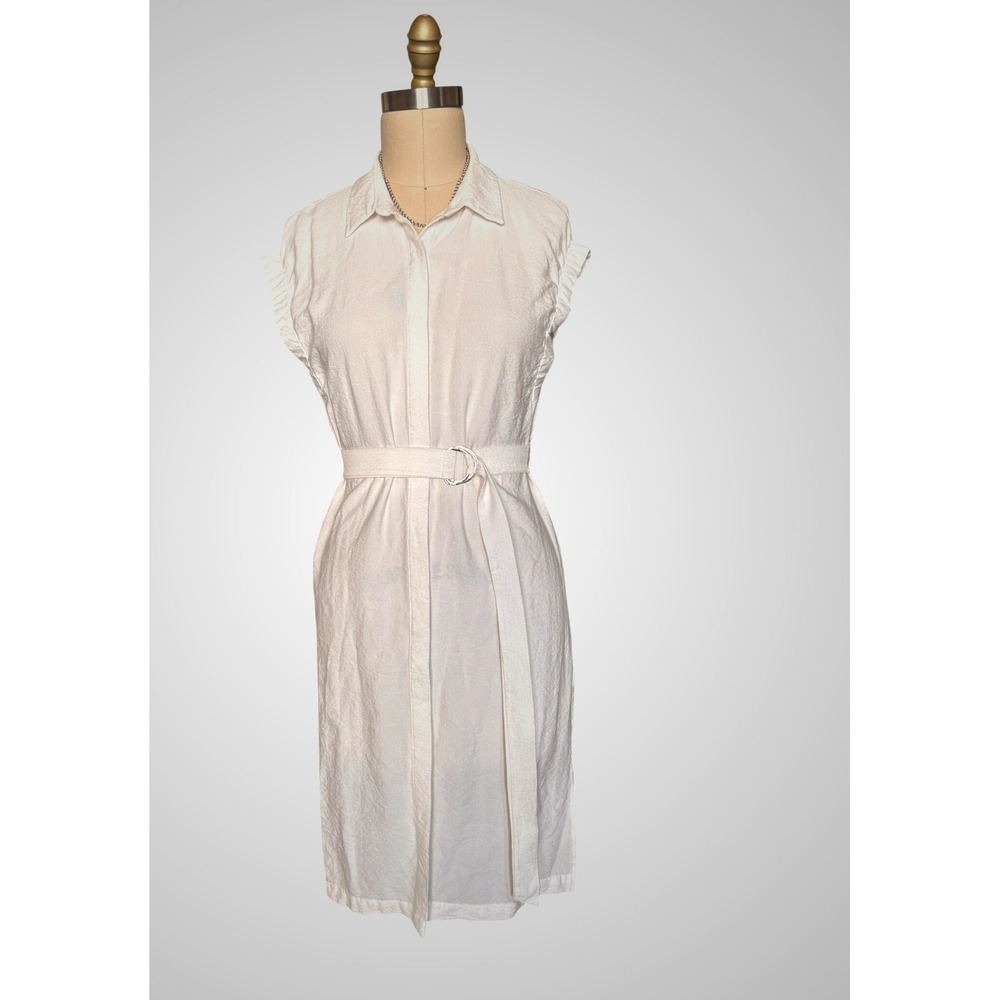 DKNY Cream Sleeveless Shirt Midi Dress with Belt